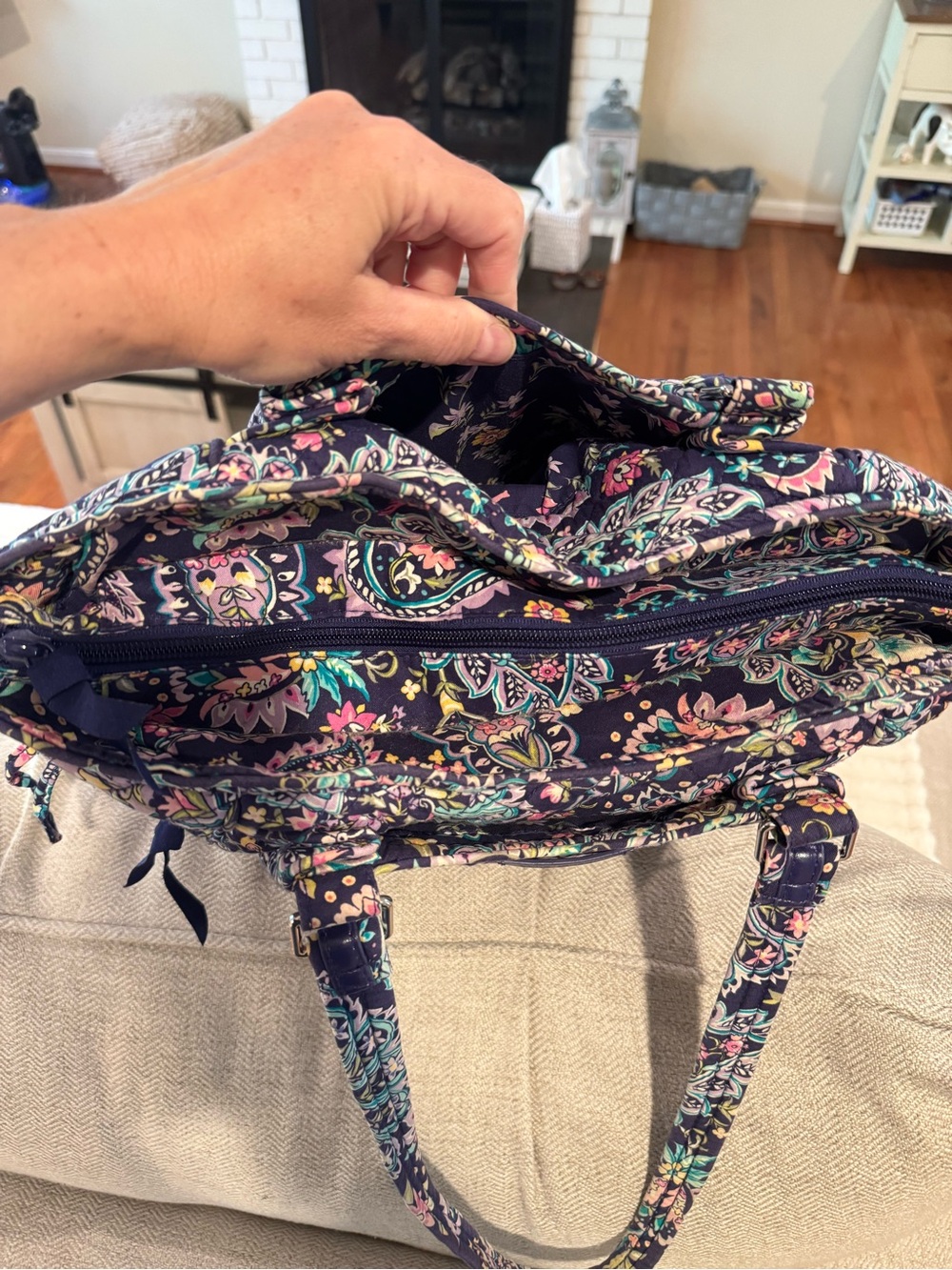 Vera Bradley Navy Paisley Quilted Tote with Turquoise & Purple Accents - Picture 5 of 9